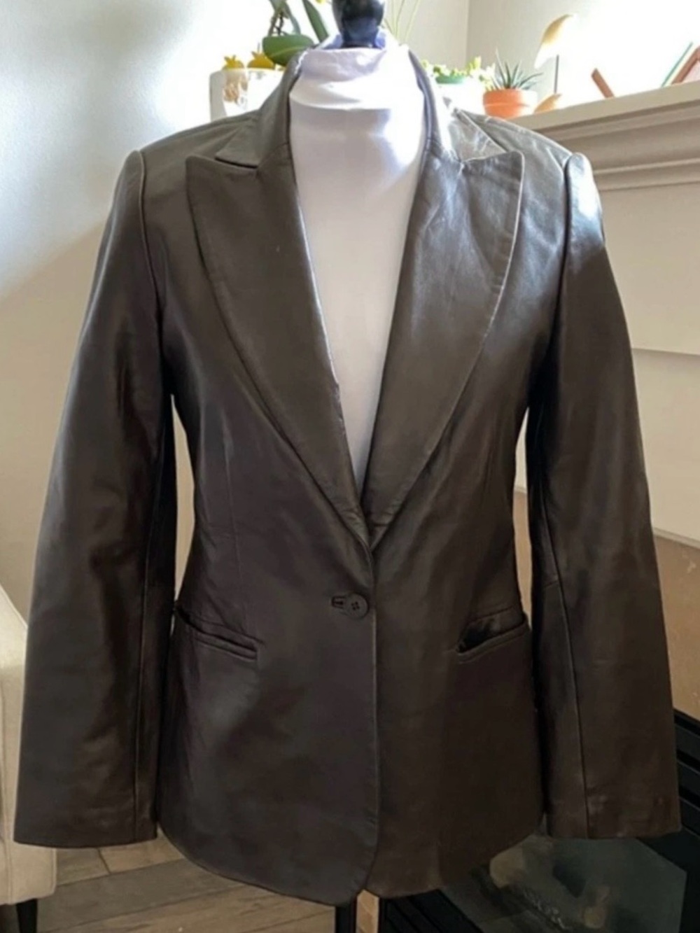 Vakko Brown Leather Blazer size-M